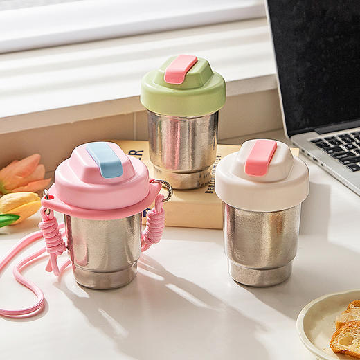 摩登主妇纯钛保温杯2025新款女生高颜值咖啡杯外出便携吸管水杯子 商品图0