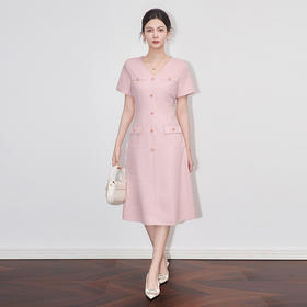 「高货wl」全新升级【铂金会员358/天猫479/差价121】(04559)洛诗琳精致小香风连衣裙2025夏季气质修身V领短袖裙子女