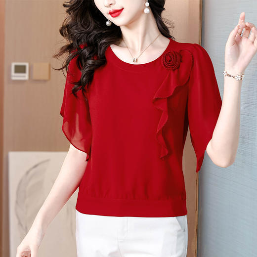 KQL 720G6339立体花朵优雅显瘦雪纺衫时尚 商品图3