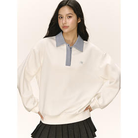 Ariseism 美式复古双色拼接POLO领卫衣外套女秋季新款宽松上衣