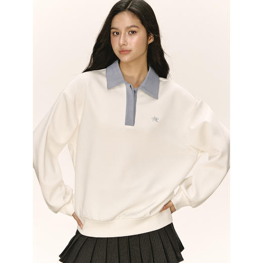 Ariseism 美式复古双色拼接POLO领卫衣外套女秋季新款宽松上衣 商品图0