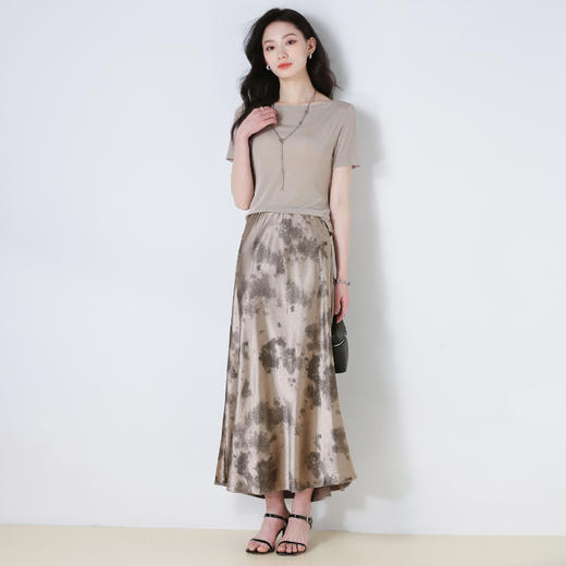「高货sh」全新升级【铂金会员220/天猫299/差价79】(05734)洛诗琳水墨印花半身裙2025夏季缎面百搭显瘦松紧腰直筒裙 商品图2