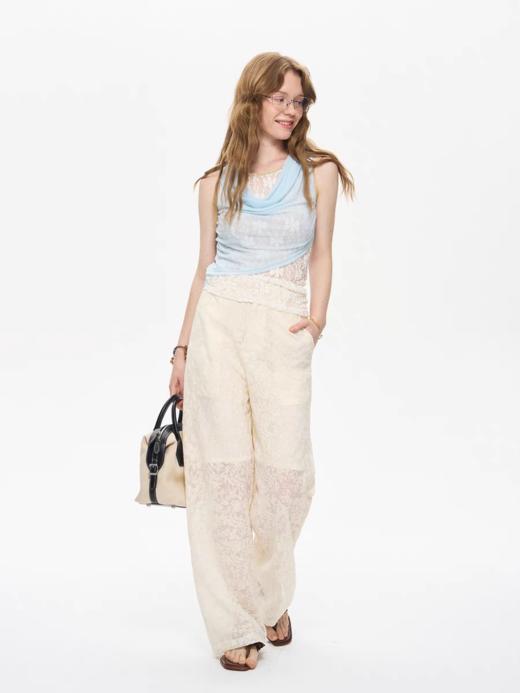 local tag/It25ssk49/蓝色的风蕾丝拼接上衣 商品图3