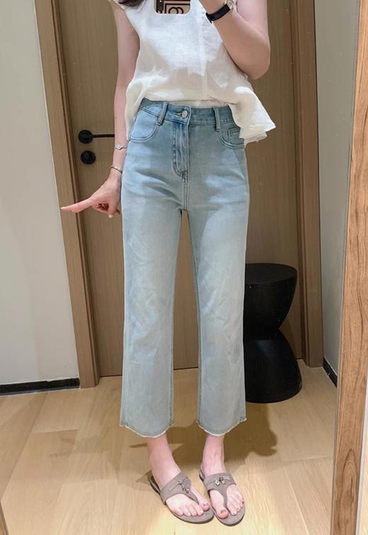 土耳其四面弹面膜法棍裤清风蓝薄软九分毛边直筒牛仔裤 商品图3