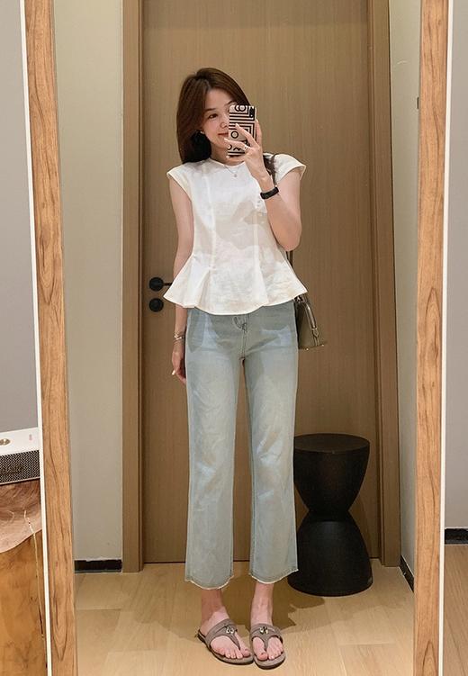 土耳其四面弹面膜法棍裤清风蓝薄软九分毛边直筒牛仔裤 商品图5