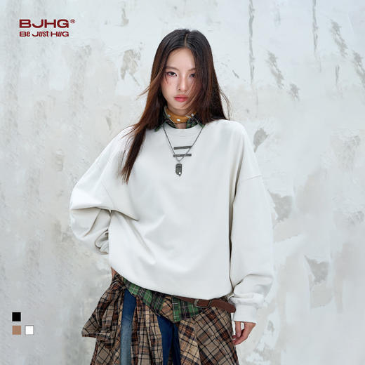 BJHG不计后果美式休闲圆领卫衣男生春秋2025新款恒温暖皮简约卫衣 商品图0