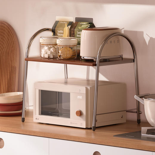 摩登主妇中古风微波炉置物架厨房台面收纳架子放烤箱电饭锅储物架 商品图0