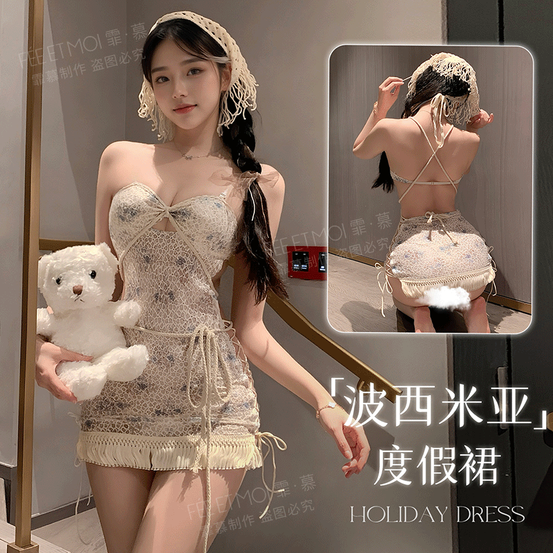 霏慕波西米亚度假碎花连衣裙