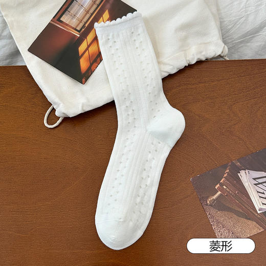 5双一组！夏季薄款镂空网眼透气中筒袜ins 白色袜子女潮无骨吸汗花边堆堆袜 商品图5