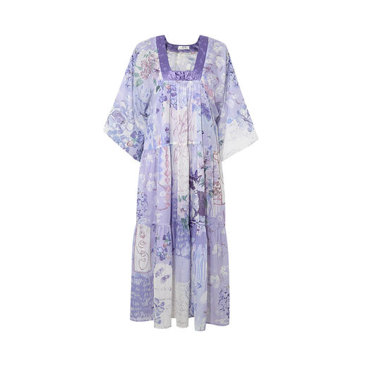 两三事 迎风启航 2025夏季新款温柔风印花两件式连衣裙飘逸长裙 商品图4