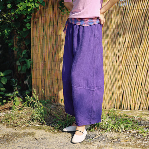 绽放368朵/【多巴胺系列·遛弯裤】高支砂洗薄款亚麻松紧腰九分裤 商品图3