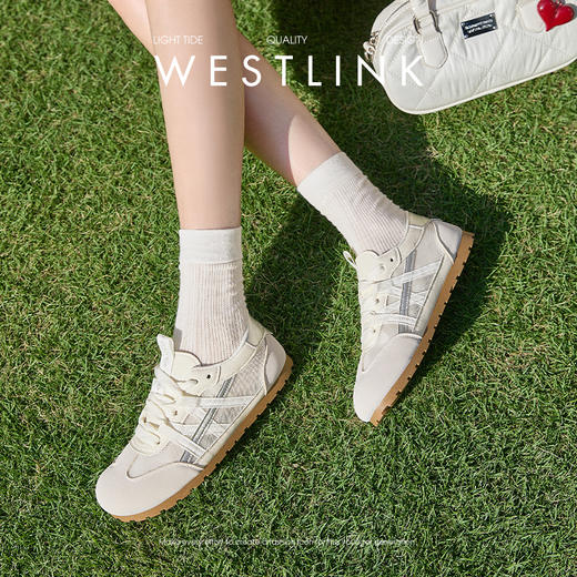 西遇夏季薄款德训鞋女新款百搭小白鞋平底蓝色透气网面运动鞋K1256842 商品图1