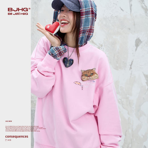 BJHG不计后果 趣味贴贴长袖t恤男款秋季宽松休闲暖皮恒温卫衣女 商品图2