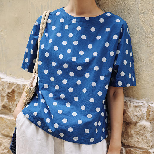 绽放372朵/【多巴胺·波普T】高密棉波点印花圆领连身袖中袖T恤女 商品图3