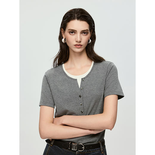 棉仓363601071-初棉肌底罗纹假两件T恤 商品图3