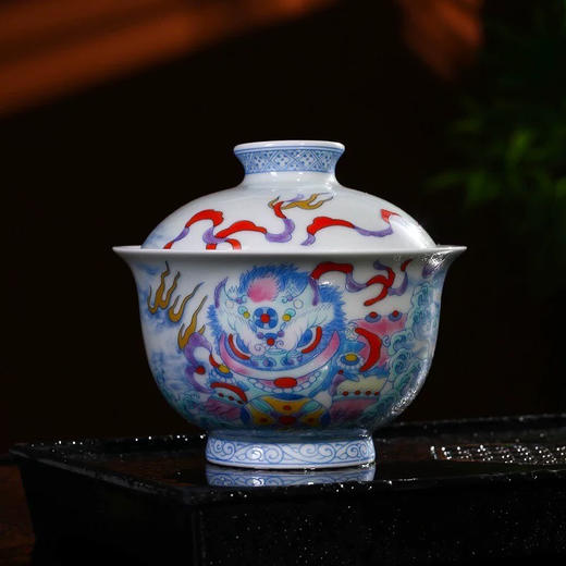 成艺陶瓷仿古泥粉彩舞狮滚绣球小缸杯家用小容量茶杯中式会客杯粉彩狮绣球悬停两才盖碗160m元融壶承(18cm)l玛瑙红山水融香介杯 商品图0