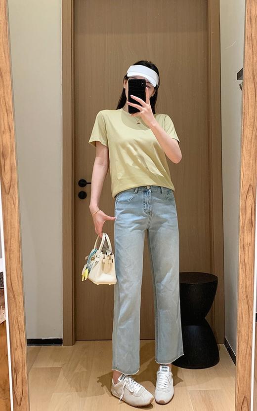 土耳其四面弹面膜法棍裤清风蓝薄软九分毛边直筒牛仔裤 商品图7