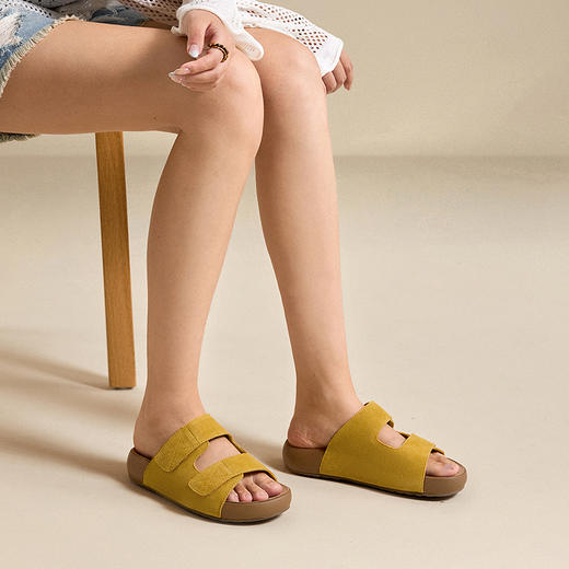 千百度复古魔术贴勃肯鞋女款厚底露趾外穿沙滩凉拖鞋A25320808 商品图2