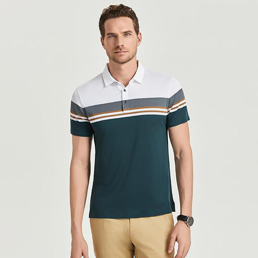 高端条纹锦氨翻领短袖polo衫夏季男士商务休闲T恤  HLS-W2822014 商品图2