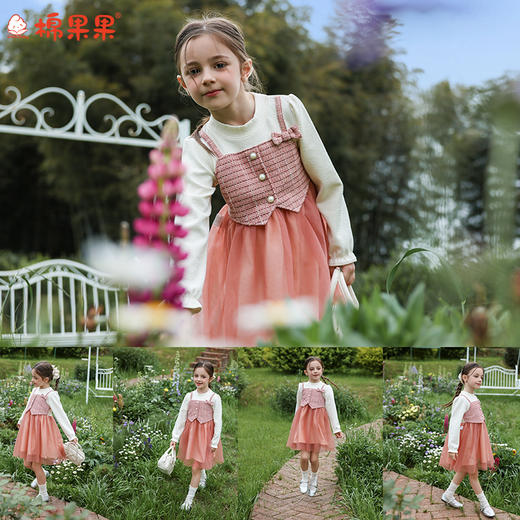 棉果果秋季新品女童珊瑚粉薄空气层网纱连衣裙M322700625433 商品图0