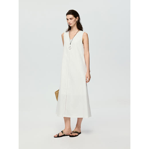 棉仓363616040-初棉棉麻V领连衣裙 商品图1