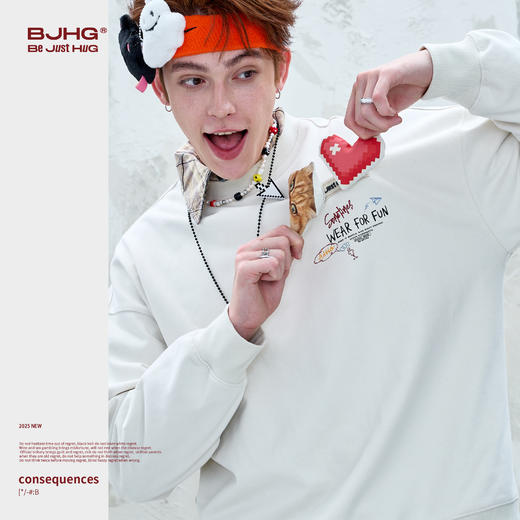 BJHG不计后果 趣味贴贴长袖t恤男款秋季宽松休闲暖皮恒温卫衣女 商品图1