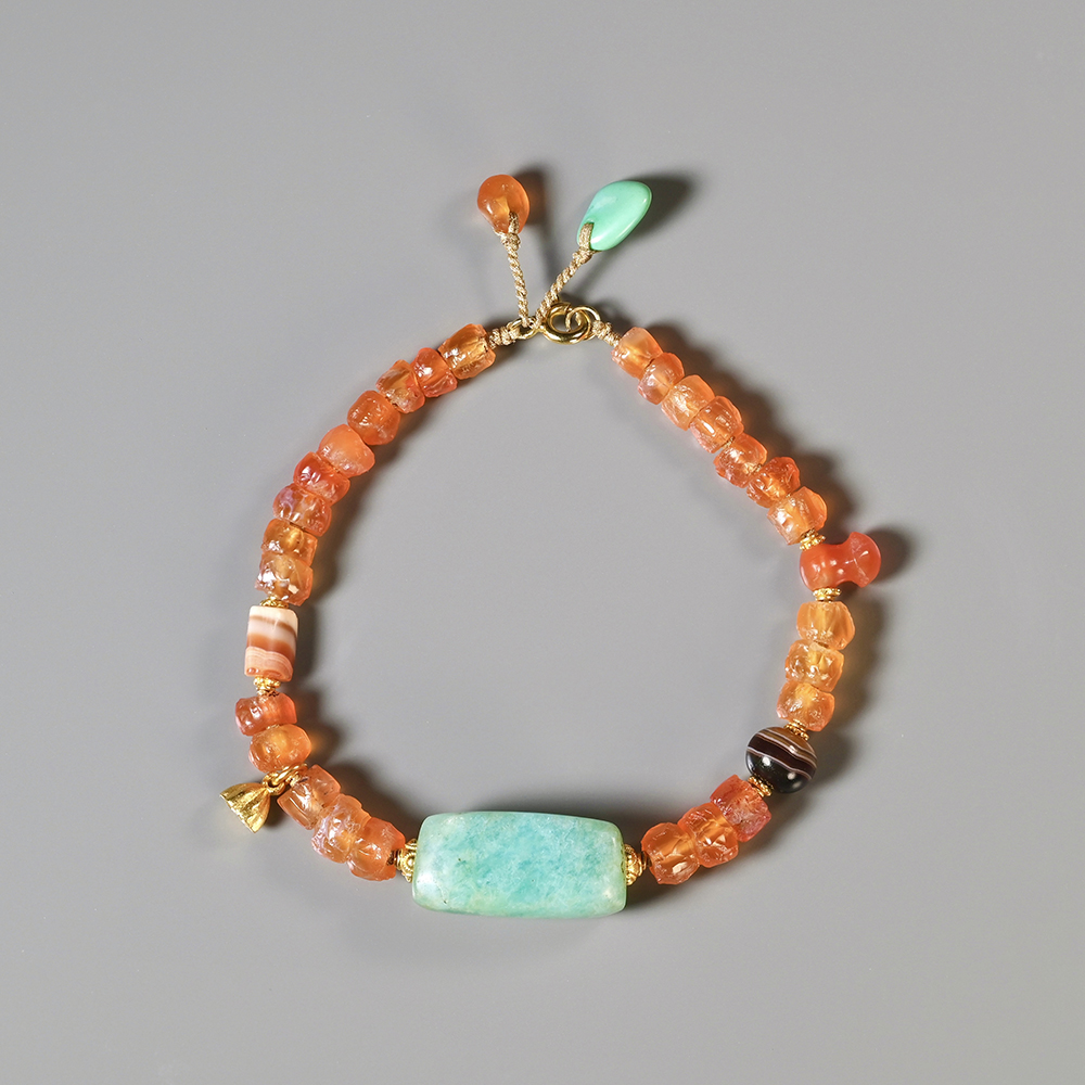 西亚高古天河石+红玛瑙金莲多宝手串