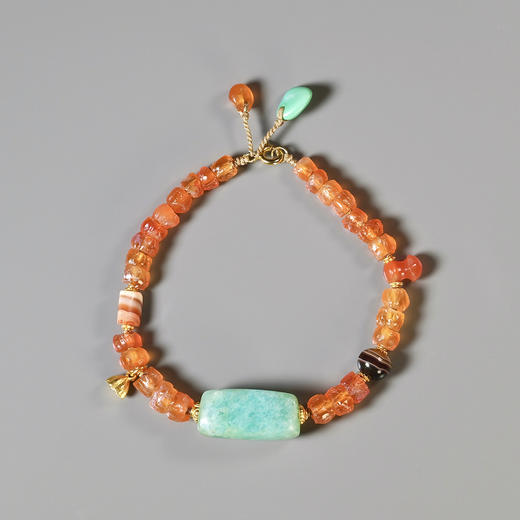 西亚高古天河石+红玛瑙金莲多宝手串 商品图0