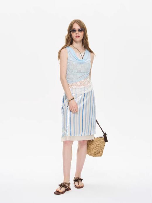 local tag/It25ssk42/蔚蓝海岸闪片条纹半裙 商品图1