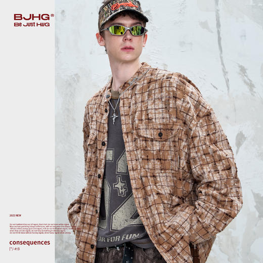 BJHG不计后果复古做旧衬衫外套男春秋潮牌废土风设计感破洞衬衣女 商品图1