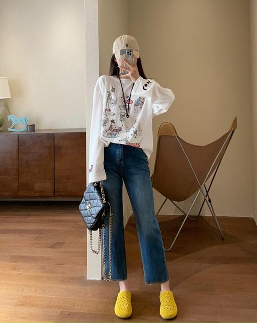 土耳其四面弹面膜法棍裤清风蓝薄软九分毛边直筒牛仔裤 商品图9