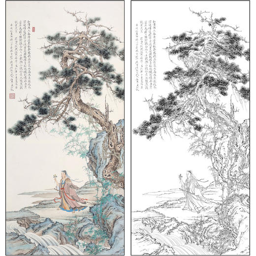 任重山水人物工笔画白描底稿《东篱嗅菊图》临摹勾线高清打印稿RD79 商品图0