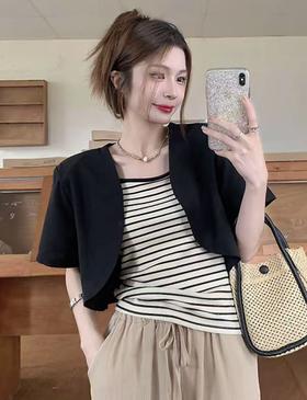 7.7清货，能接受不退拍（套装）330条纹吊带➕黑色外搭两件套-喜出