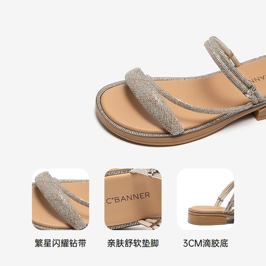 千百度钻带平底拖鞋女款外穿休闲度假配裙子舒适拖鞋A25385525 商品图3