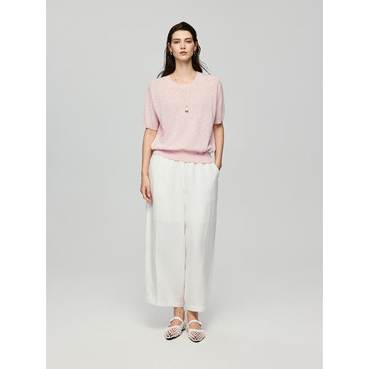 棉仓363601076-初棉棉麻竹节纱-透气凉感圆领针织短袖上衣 商品图3