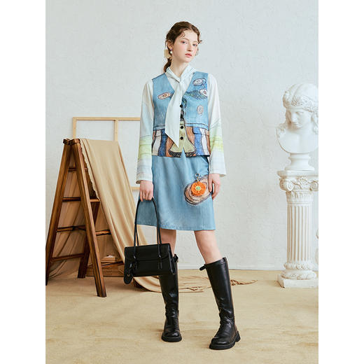 两三事 山河野忘 2025夏季新款文艺风抽象印花马甲外套女宽松 商品图1