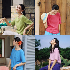 绽放401朵/【多巴胺·水果T】汉麻棉亚麻17周年印花口袋短袖T恤女