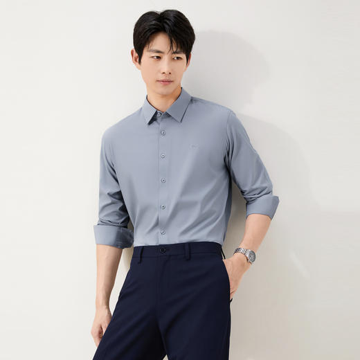 【7A抗菌2A防螨/莫代尔衬衫】柒牌长袖衬衫男春秋款商务正装衬衣129A70670 商品图1