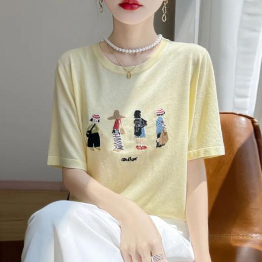 🤩【Avann 夏日清凉超软亚麻混纺刺绣短袖款】💥上身优雅知性，百搭必备款多色可选，耐看不过时 面料采用粘纤+聚酯+亚麻😎，触感柔软，舒适亲肤 商品图1