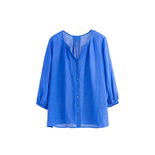 绽放388朵/【多巴胺】高支苎麻v领防晒小衫开门襟塔克七分袖衬衫 商品图4