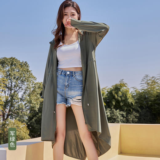 【长款凉感防晒服，全身透气~】夏季长款连帽防晒衣女 长袖遮阳宽松收腰显瘦 舒适出行休闲外套防晒-QQ 商品图5
