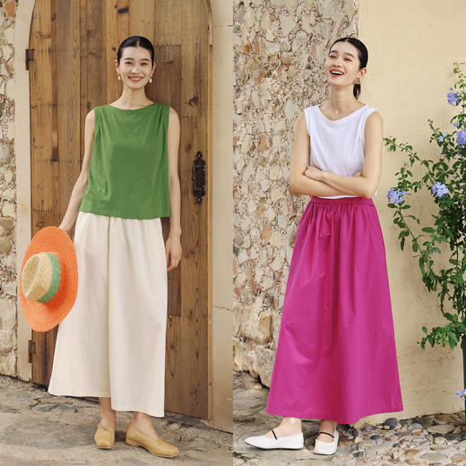 绽放旅行女装381朵/【多巴胺系列】高密棉半腰松紧碎褶半身长裙女 商品图2