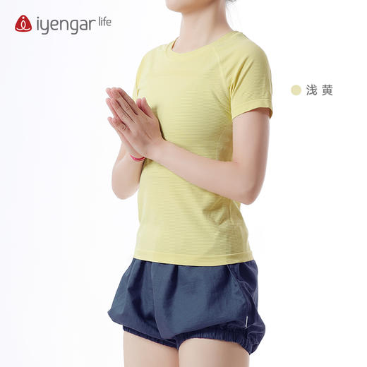 C1205艾扬格 life 简约习练瑜伽短袖T恤  简约大方弹力舒适精致编织提花 商品图3