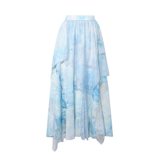 两三事沁凉海滩2025夏新款温柔风蕾丝拼接印花高腰半身裙飘逸长裙 商品图4