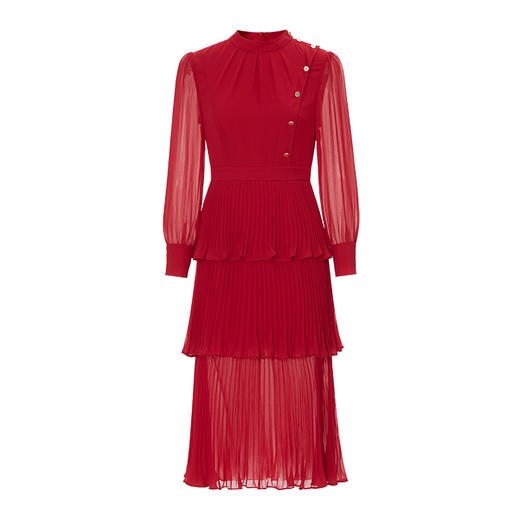 EITIE爱特爱轻礼服压褶蛋糕裙高腰立领长袖连衣裙2025秋新款B2507686 商品图11