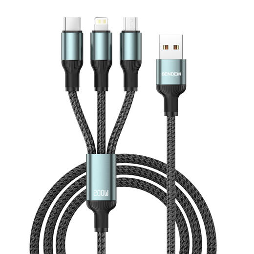 200w一拖三闪充编织数据线金属闪充快充 商品图2