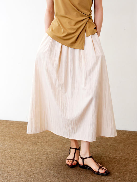 元气多巴胺透气抗皱微皱肌理松紧腰休闲山本半裙 商品图5