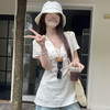 西遇镂空v领上衣女夏季新款短款收腰显瘦白色法式短袖衬衫SS050458 商品缩略图3