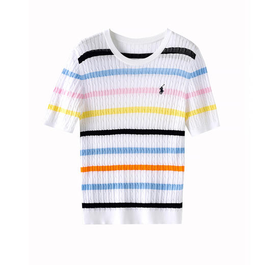 「高货wl」全新升级【铂金会员220/天猫299/差价79】(04100)洛诗琳彩虹条针织T恤2025夏季立体绞花定染修身短袖上衣 商品图4