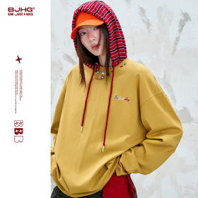 BJHG不计后果国潮彩绣纯棉长袖白色t恤男款春秋休闲内搭情侣装T恤